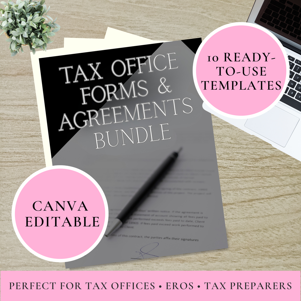 Tax Office Client Forms & Agreements Bundle | Editable Tax Office Templates | Canva Editable